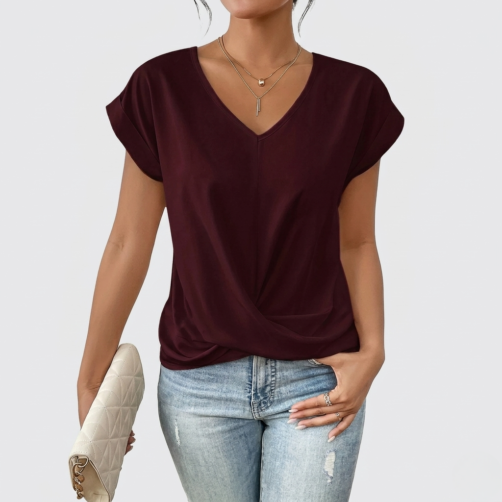 T Shirt Femme Col V Détail Croisé Style Décontracté Quotidien