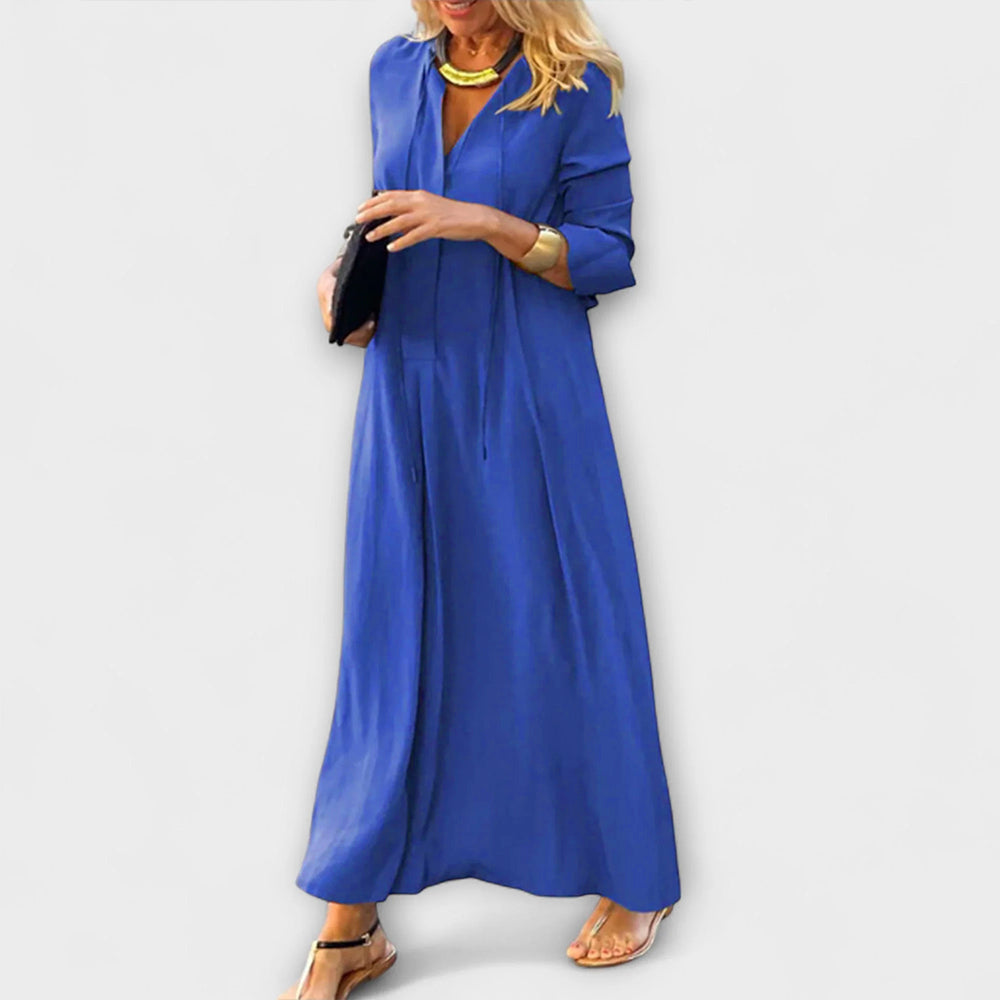 Robe Longue en Coton avec Décolleté en V et Coupe Ample pour Femme