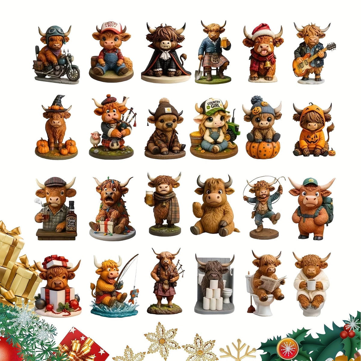 HighlandJoy | Calendrier de l'Avent 3D Vache des Highlands 2025 Expérience de Noël Unique 24 Figurines