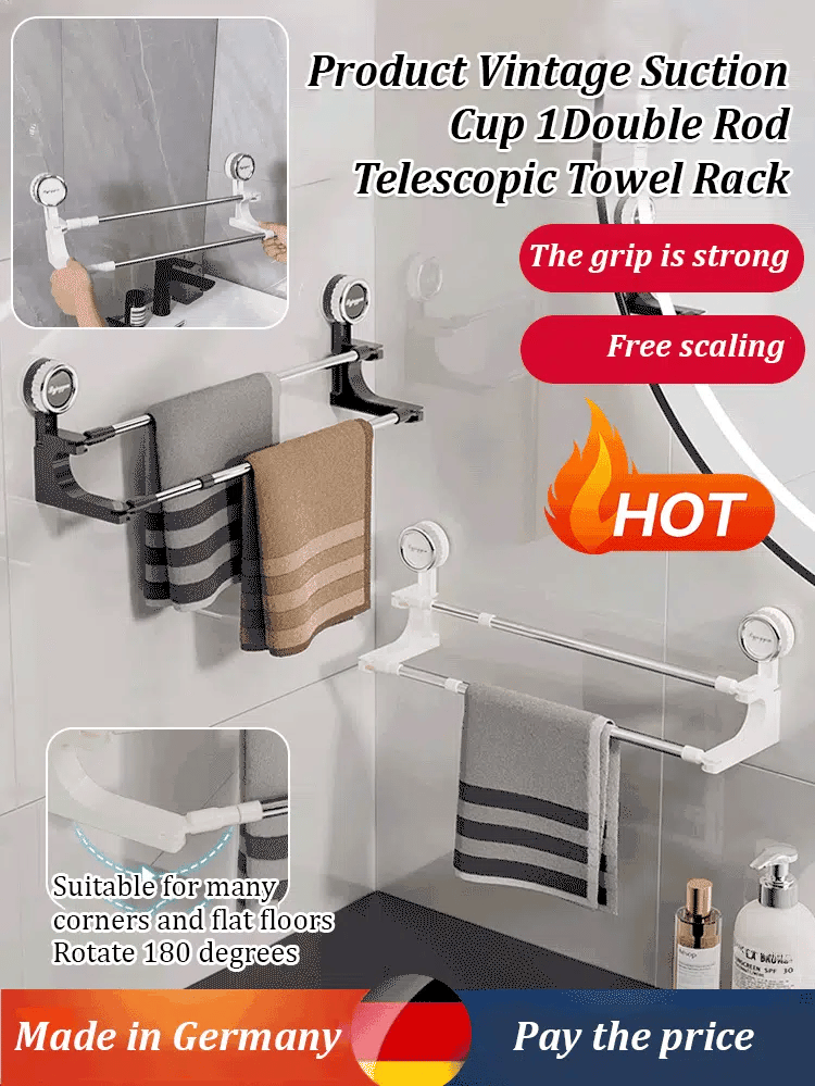 AquaElegance Porte-serviettes Double à Ventouse | Rangement de serviettes élégant sans effort avec technologie de ventouse sécurisée pour une salle de bain bien rangée