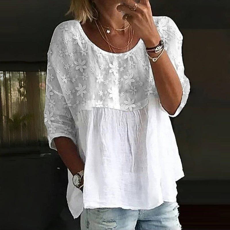 Betsie | Élégante blouse en patchwork avec délicate broderie florale