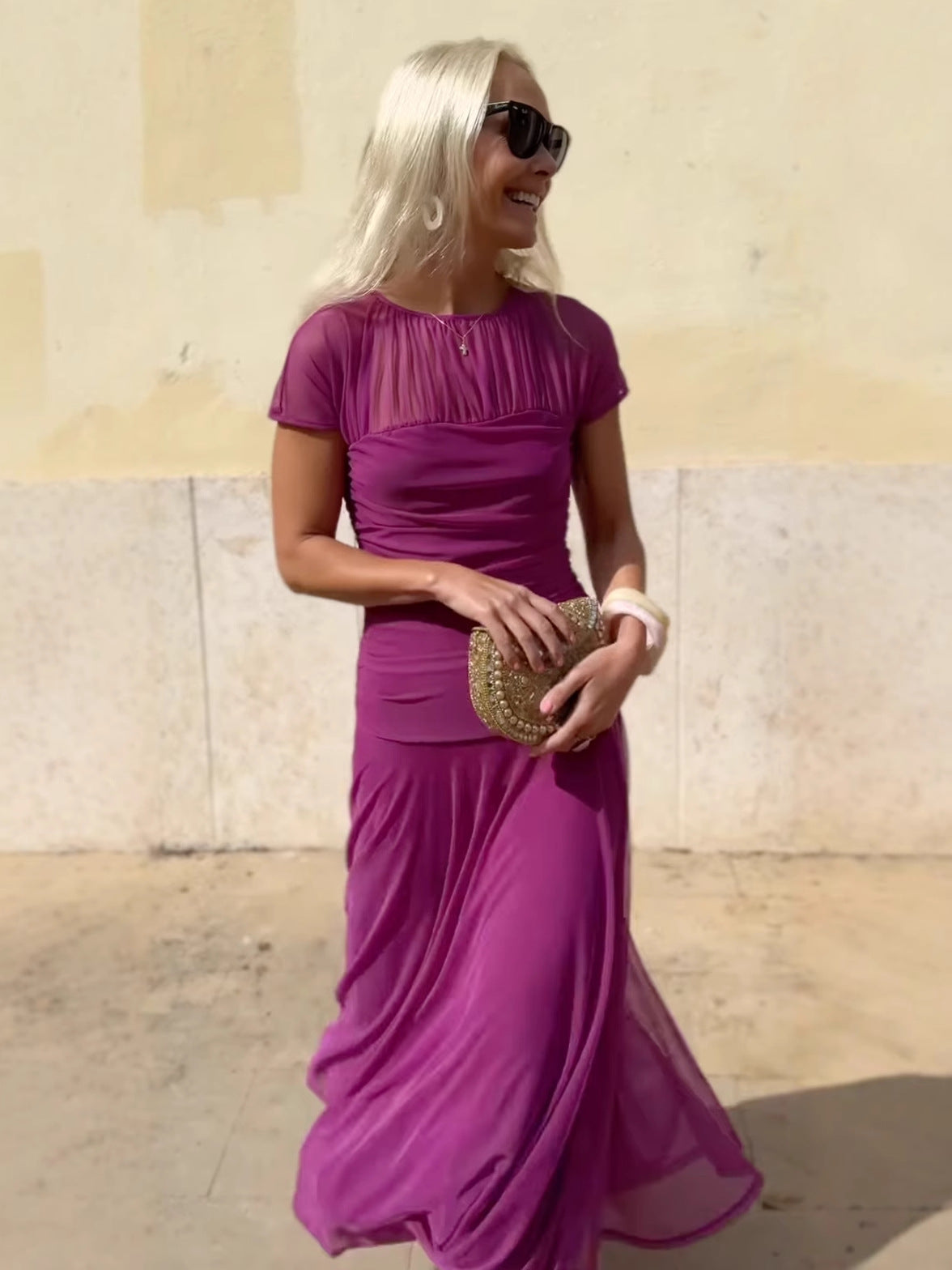Lauren | Robe en chiffon à col rond pour femmes