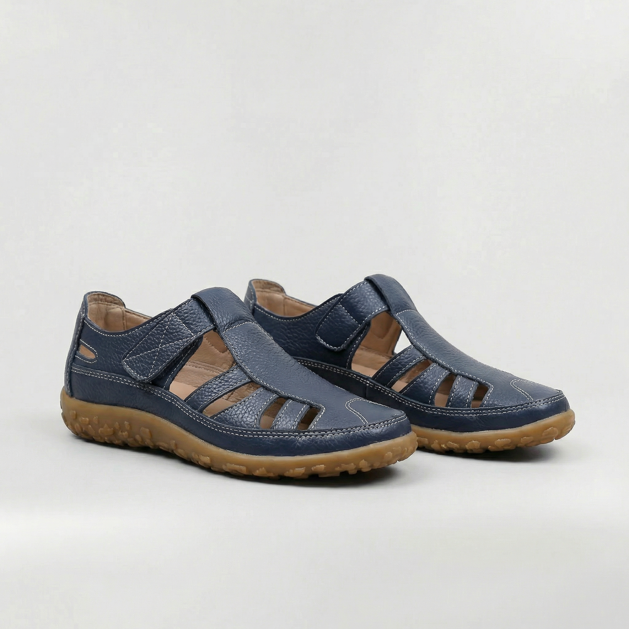 Sandales Fermées en Cuir pour Femme Chaussures de Promenade avec Sangle Réglable