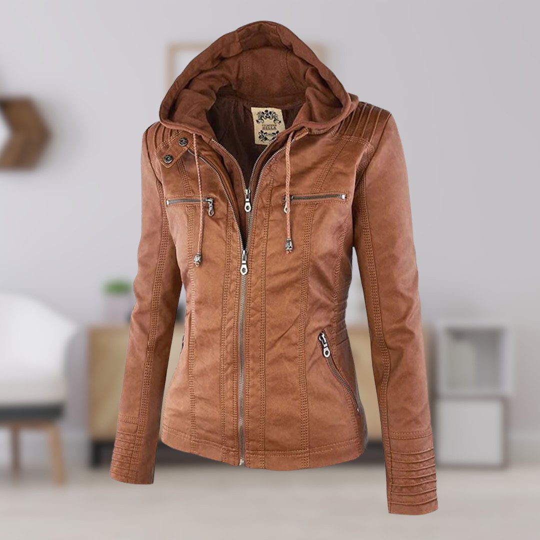 Marguerite - Veste Chic Cuir Capuche