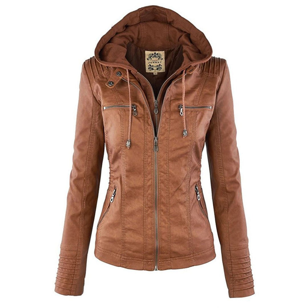 Marguerite - Veste Chic Cuir Capuche