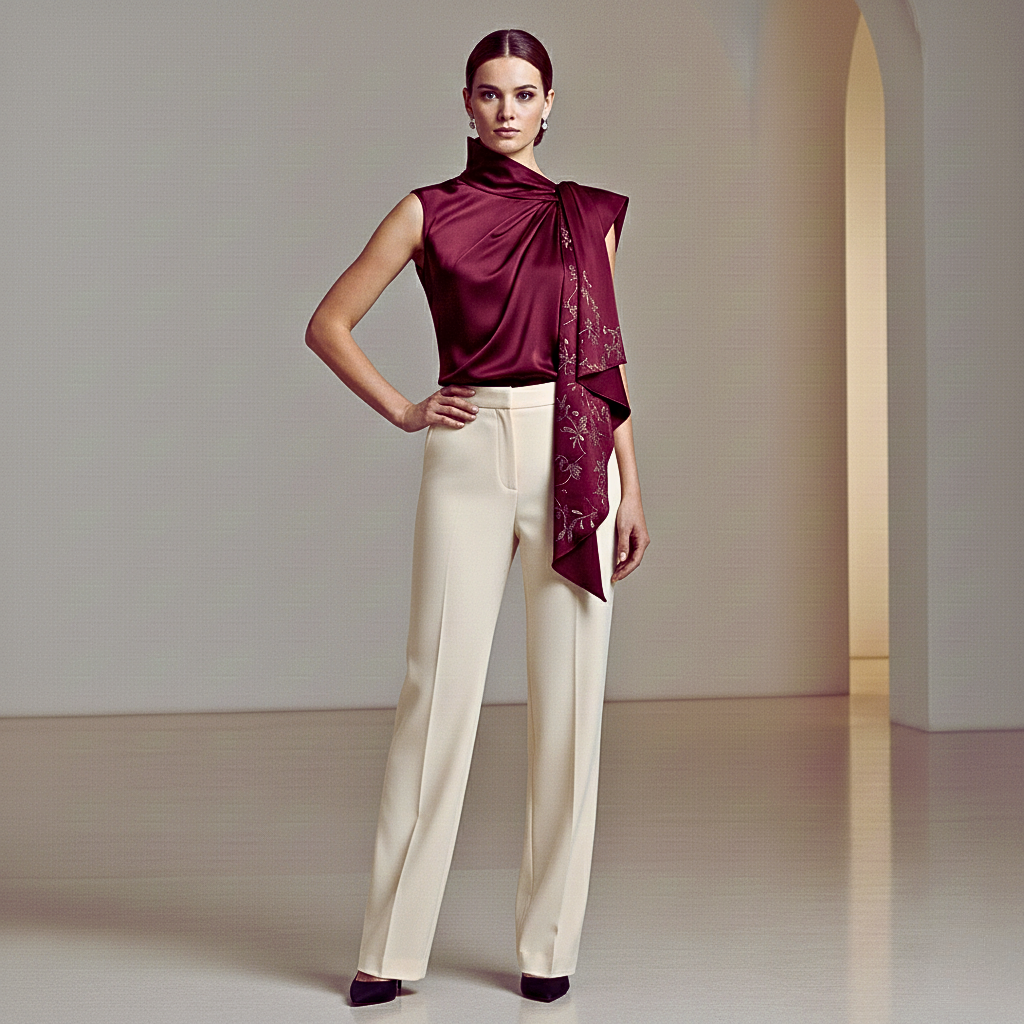 Blouse sans manches à col drapé