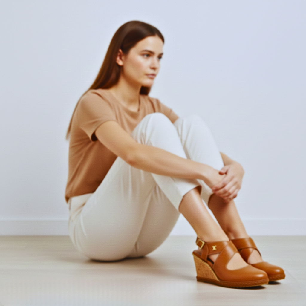 Sandales à Talons Wedge en Cuir avec Sangles Croisées de Luxe