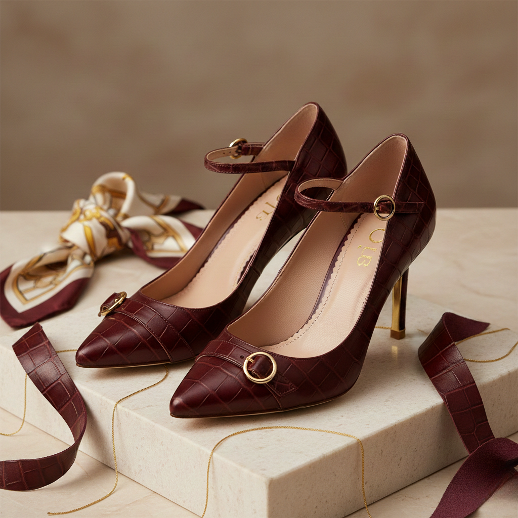 Escarpins en cuir embossé crocodile