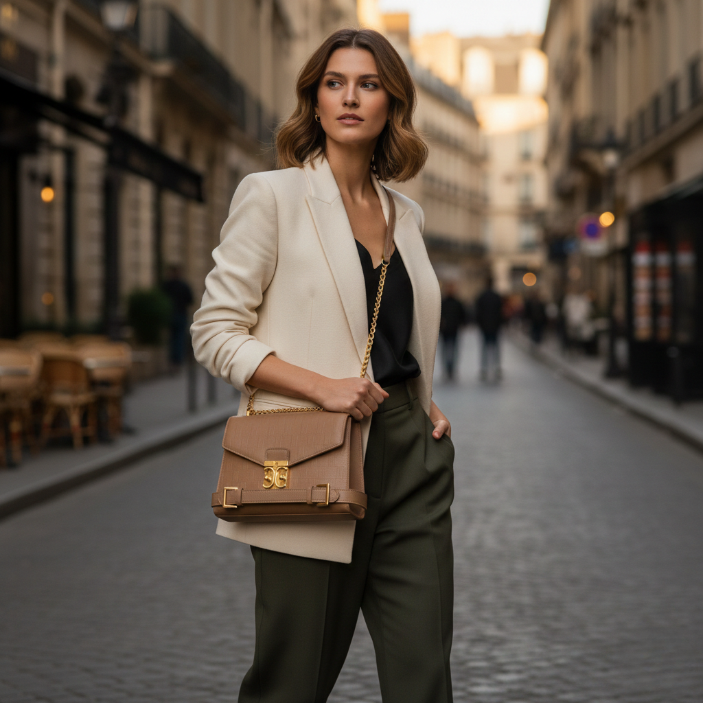 Sac à bandoulière en cuir embossé géométrique