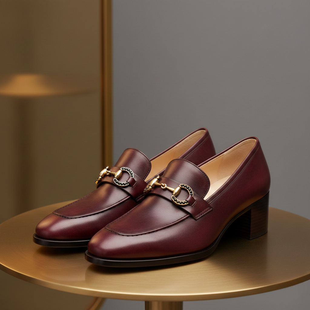 Mocassins en Cuir à Talon Bloc