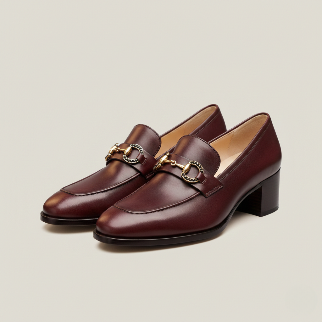 Mocassins en Cuir à Talon Bloc