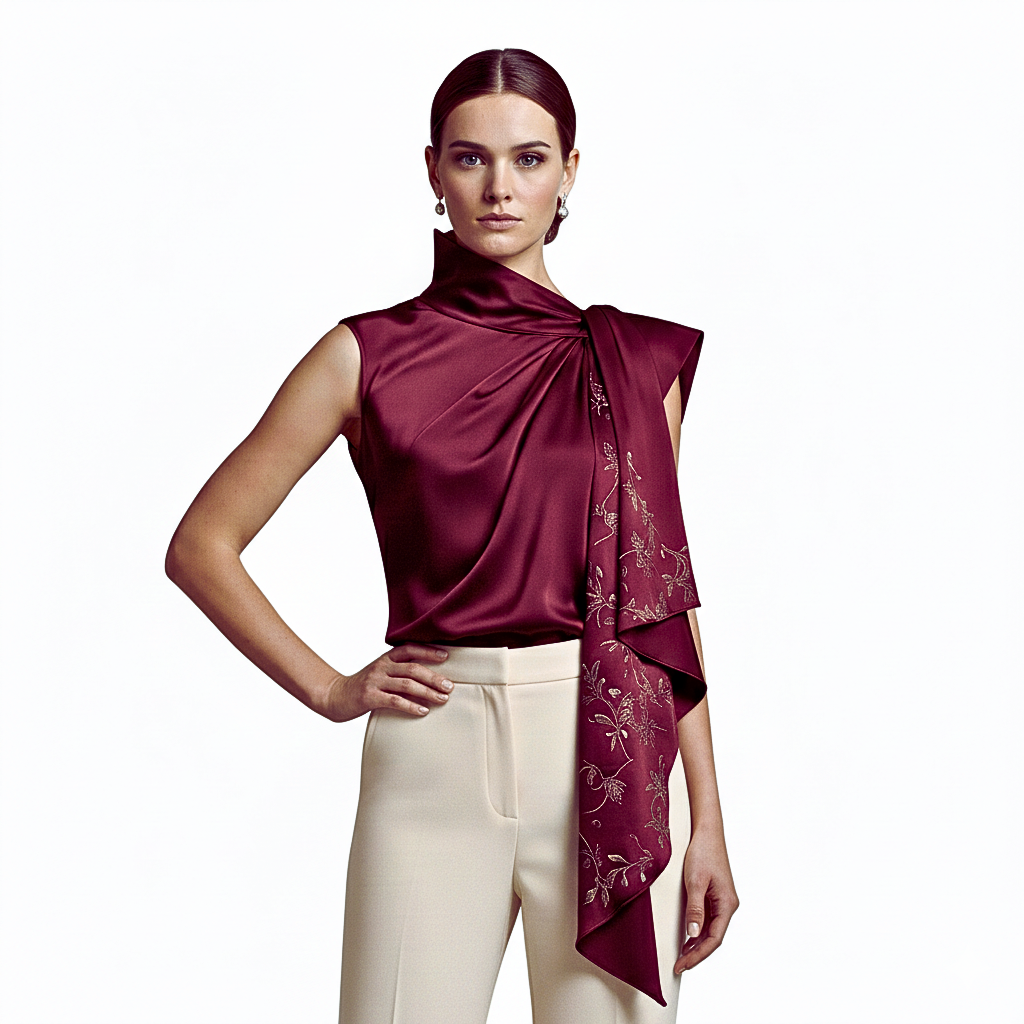 Blouse sans manches à col drapé