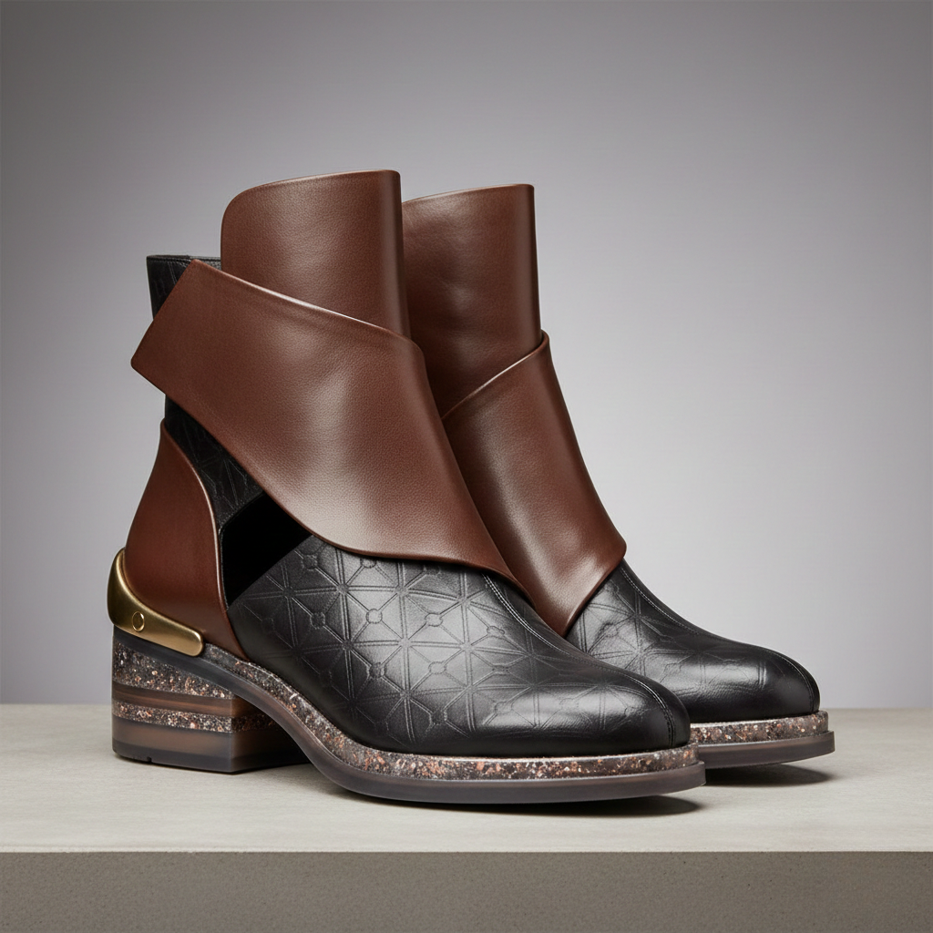 Bottines en Cuir Asymétriques à Couper Bas