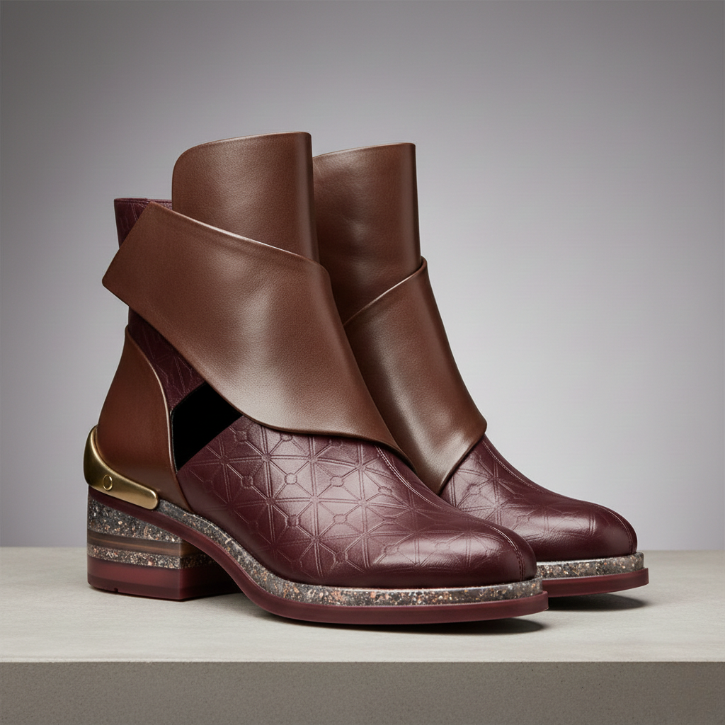 Bottines en Cuir Asymétriques à Couper Bas