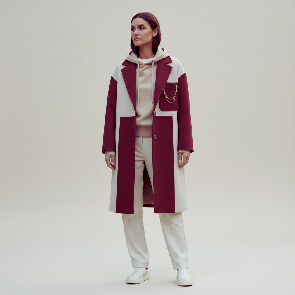 Manteau surdimensionné à panneaux contrastés moderne