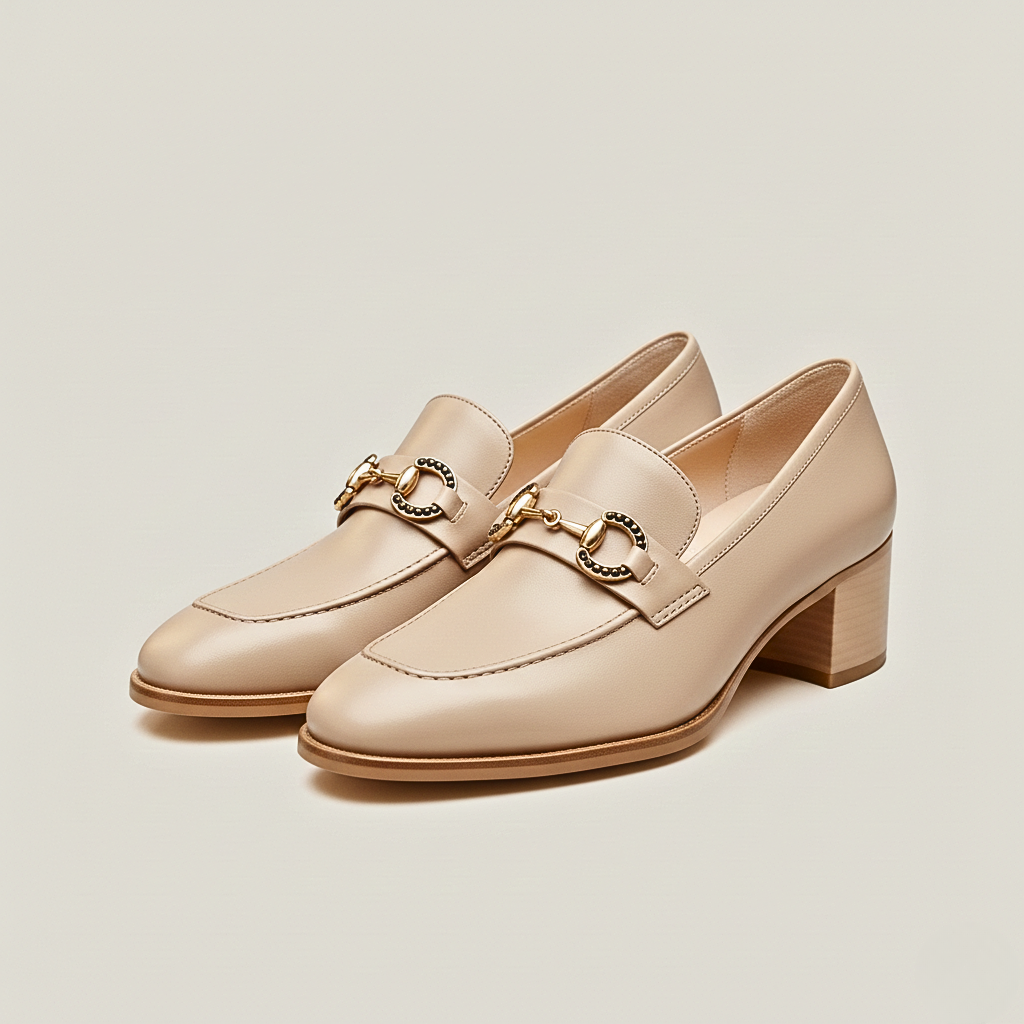 Mocassins en Cuir à Talon Bloc