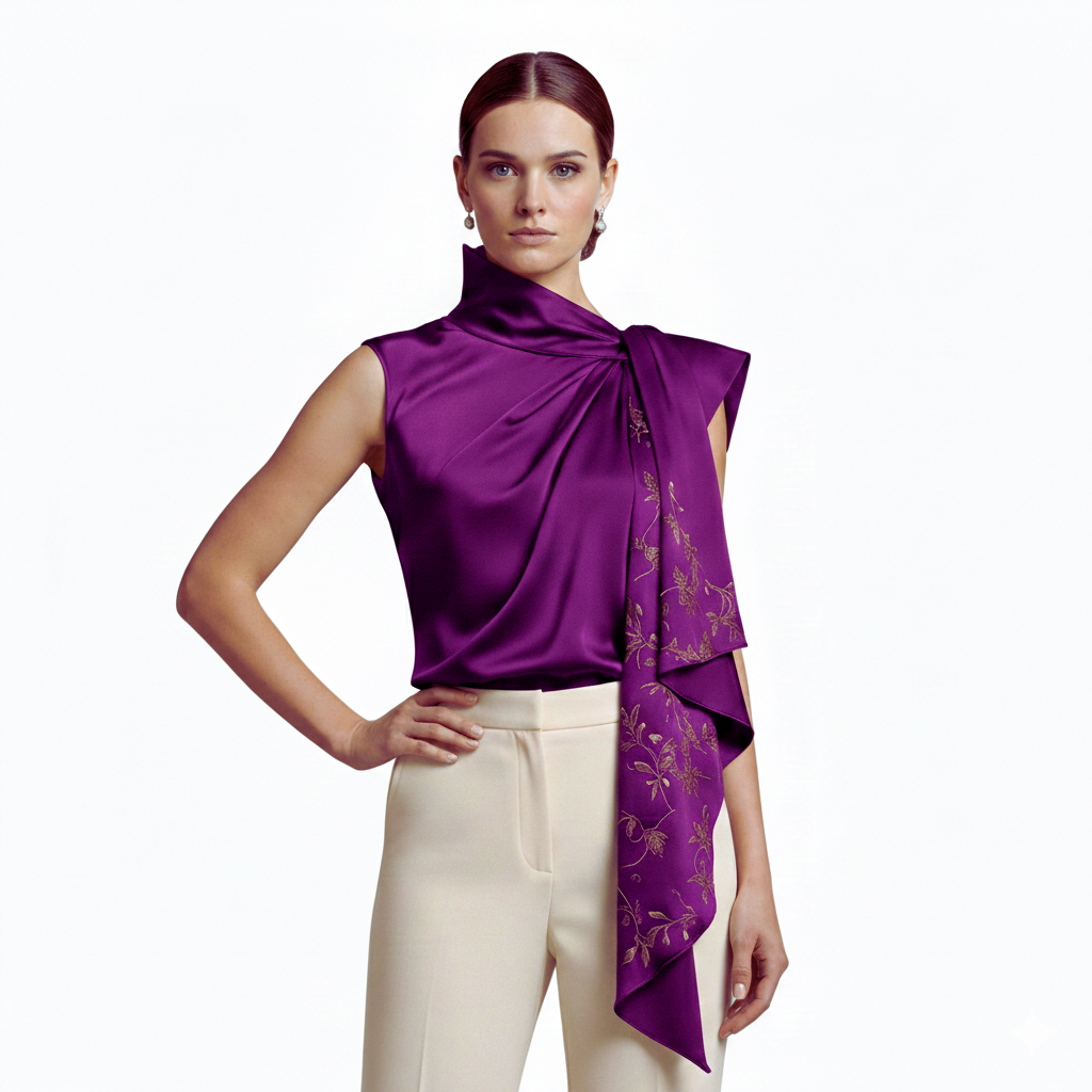 Blouse sans manches à col drapé