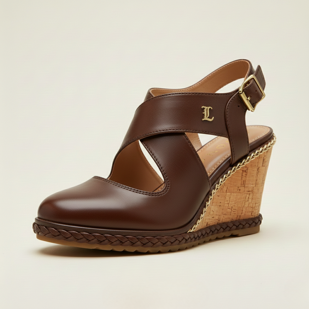Sandales à Talons Wedge en Cuir avec Sangles Croisées de Luxe