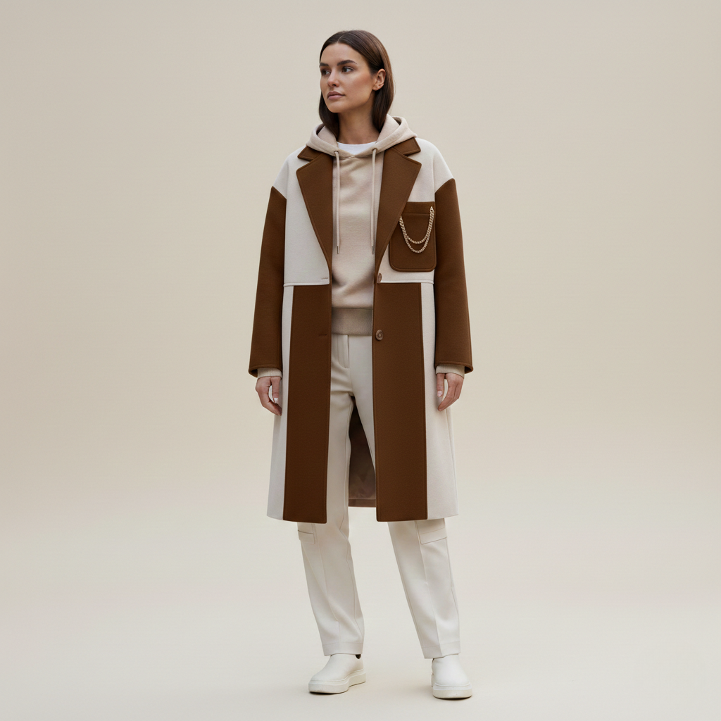 Manteau surdimensionné à panneaux contrastés moderne