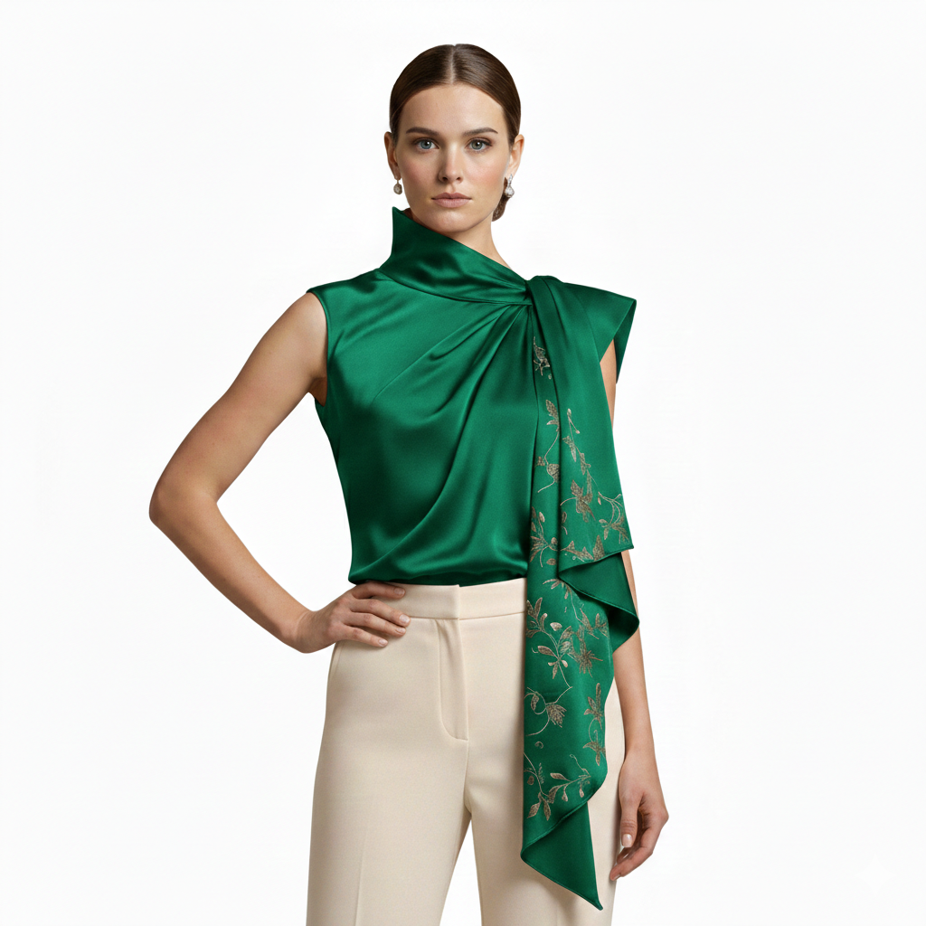 Blouse sans manches à col drapé