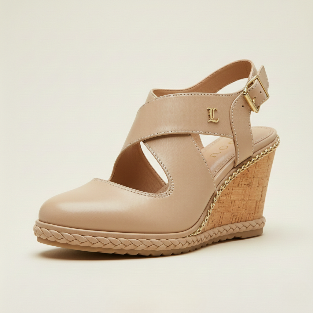 Sandales à Talons Wedge en Cuir avec Sangles Croisées de Luxe