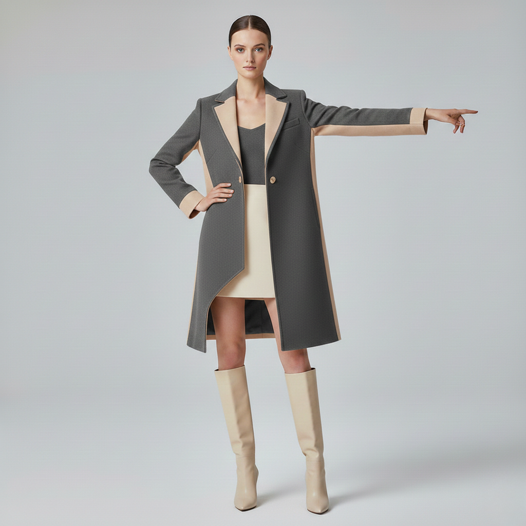 Veste de Blazer Formelle en Mélange de Laine Asymétrique