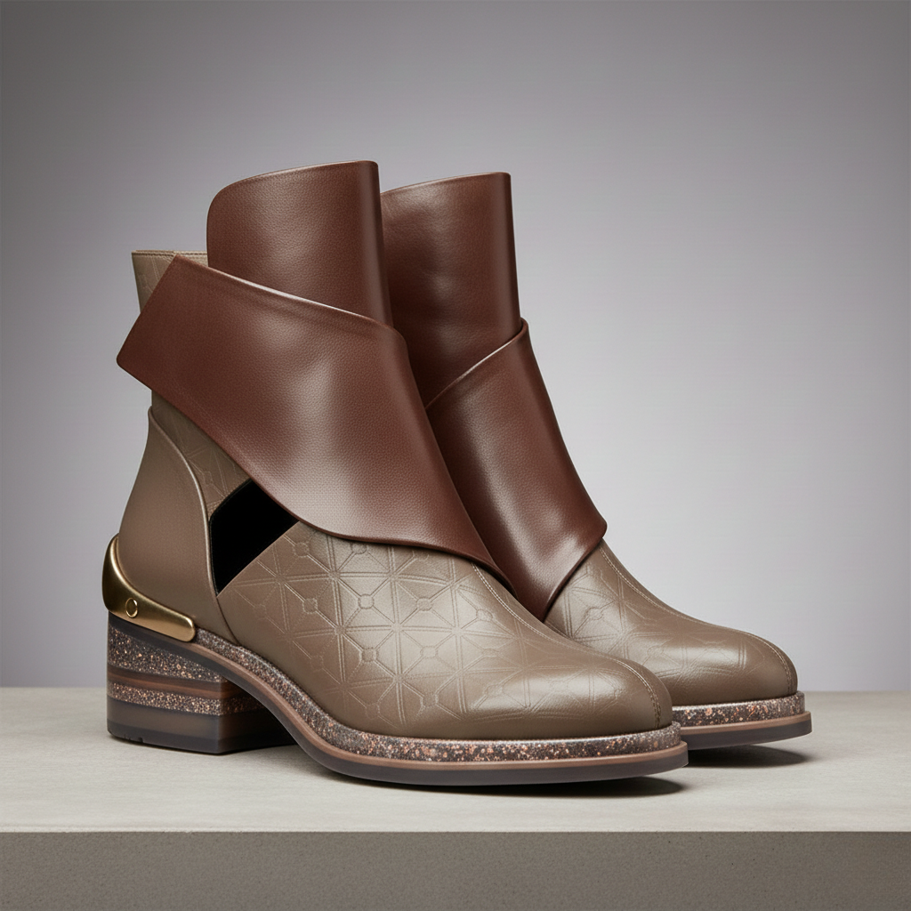 Bottines en Cuir Asymétriques à Couper Bas