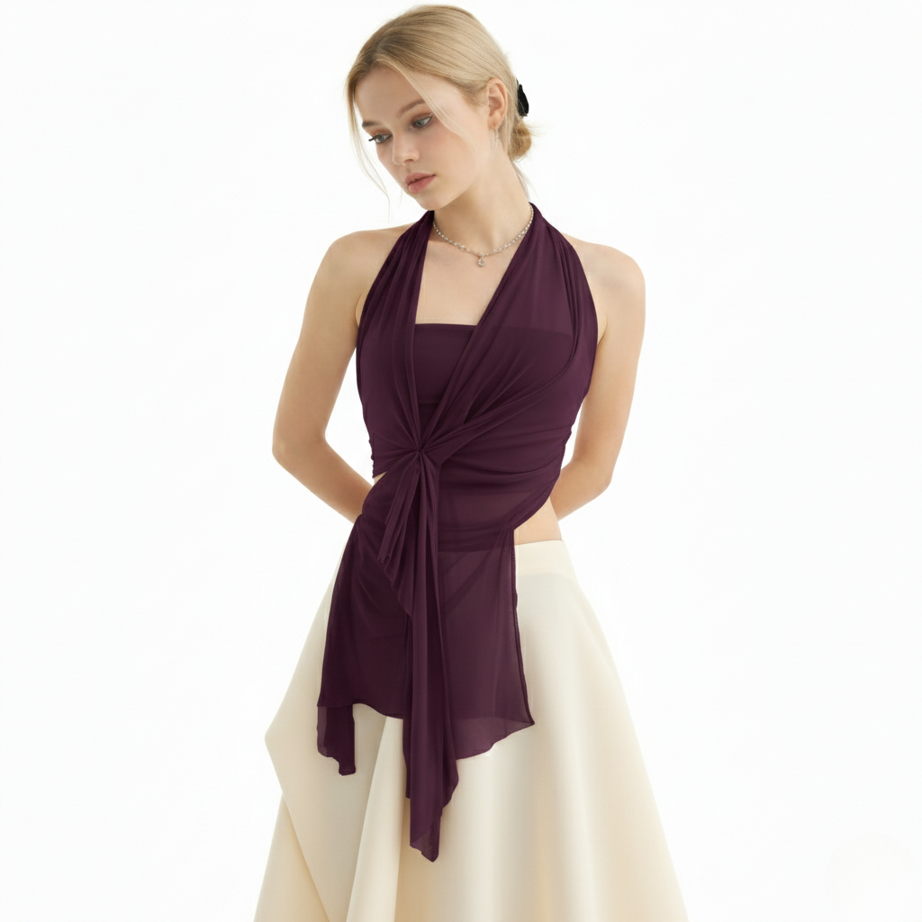 Top transparent à col halter drapé