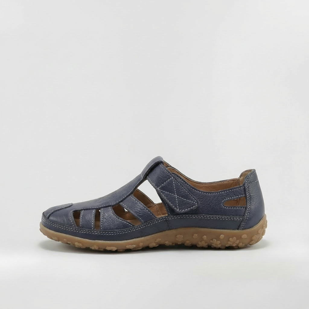 Sandales Fermées pour Femme Chaussures en Cuir avec Bandes et Semelle Très Confortable