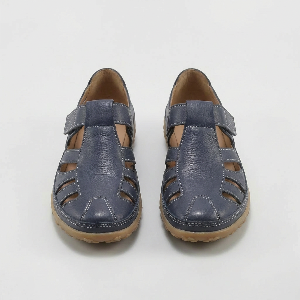 Sandales Fermées pour Femme Chaussures en Cuir avec Bandes et Semelle Très Confortable