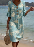 Robe pour femmes avec motif floral – robe d'été décontractée avec boutons