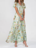 Robe longue florale femme | décolleté en V | coupe fluide | pour occasions