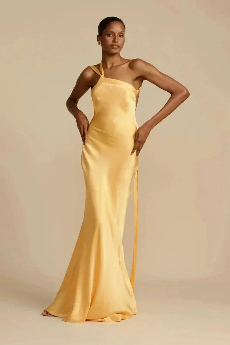 Robe de Soirée en Polyester avec Col Tombant et Design à Une Épaule