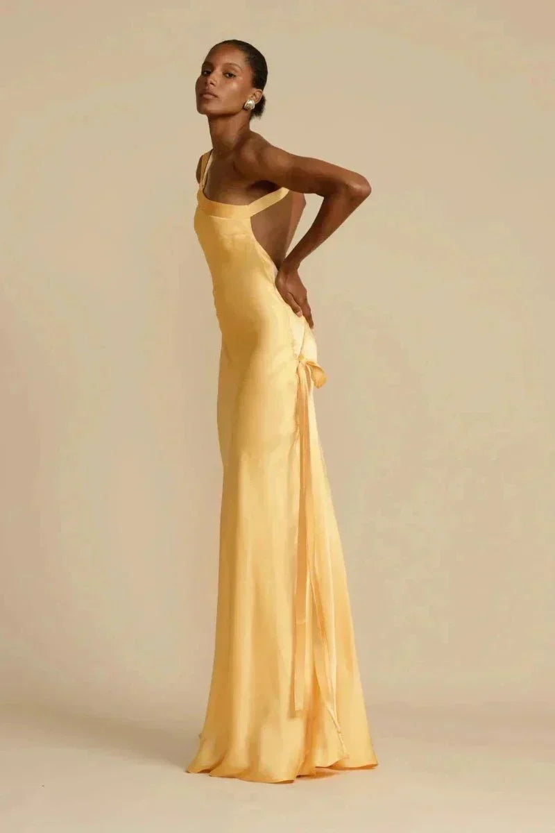 Robe de Soirée en Polyester avec Col Tombant et Design à Une Épaule