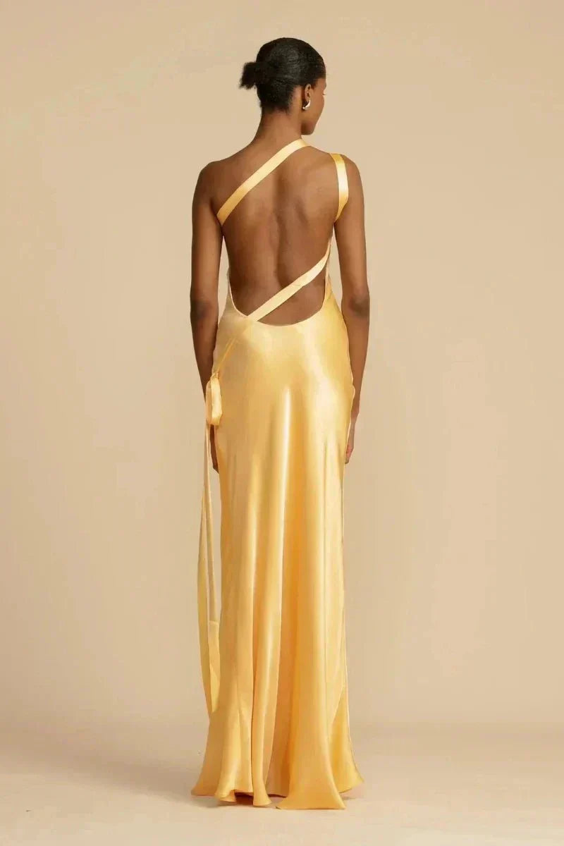 Robe de Soirée en Polyester avec Col Tombant et Design à Une Épaule