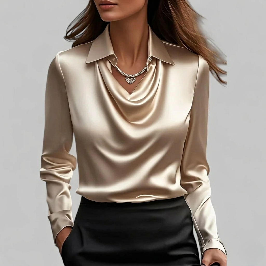 Blouse Femme Élégante Col Cascade Manches Longues