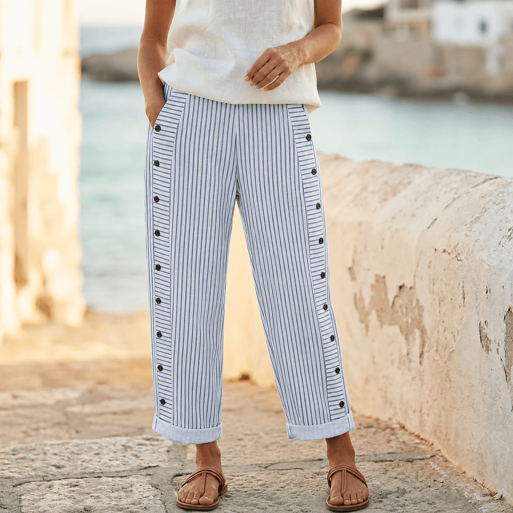 Coastlyn – Pantalon à rayures pour femmes avec finition à boutons