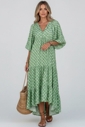 Robe Longue Femme avec Décolleté en V et Manches Courtes