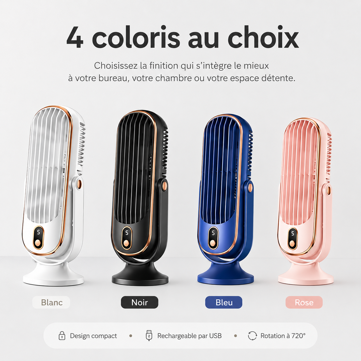 Ventilateur de Refroidissement AeroLux Elite | Double Moteur, Rotation à 720°, Rechargeable par USB & Ultra Silencieux pour un Confort Ultime Partout