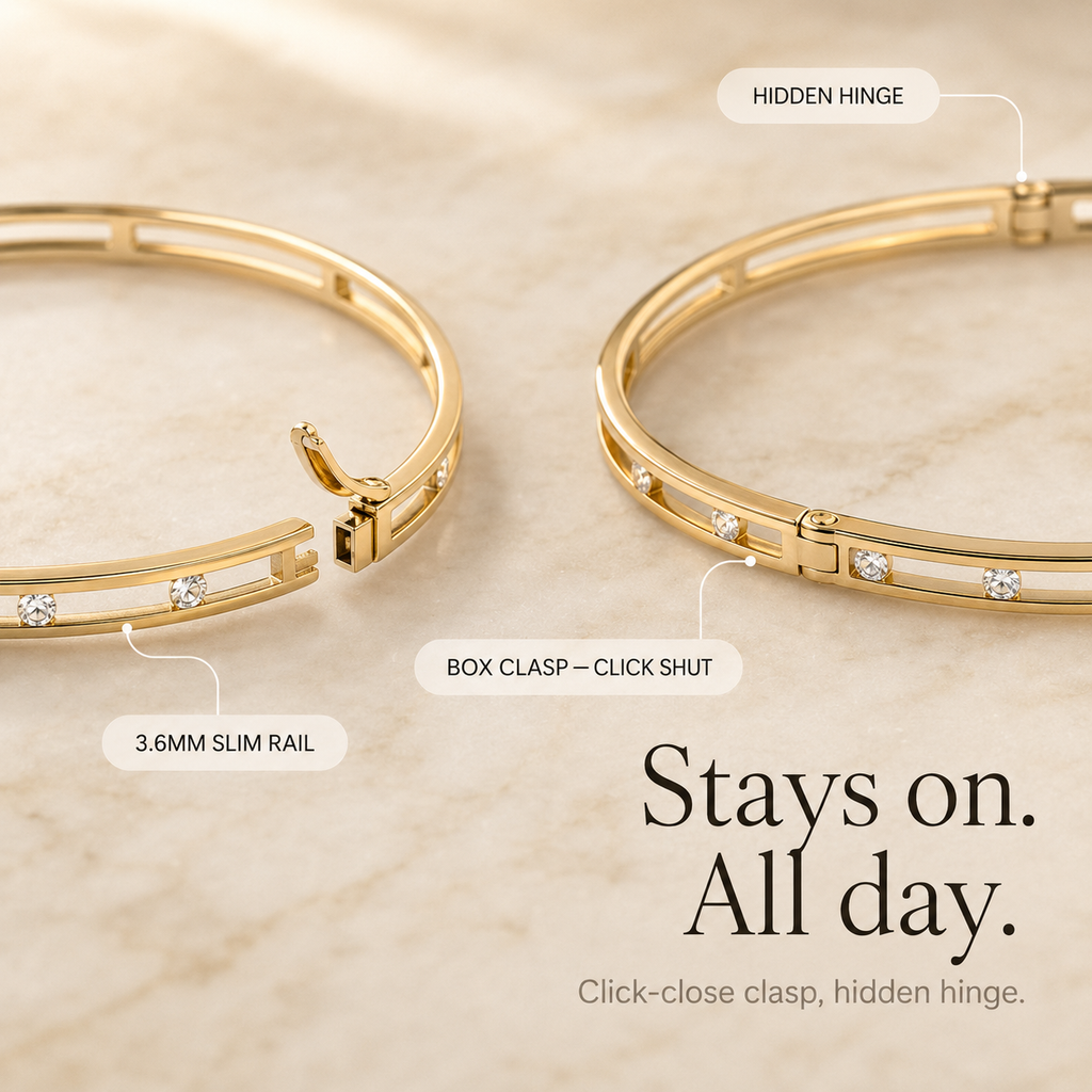Veluna – Bracelet Jonc en Cristal Flottant Doré pour Femmes