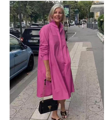 Robe-blouse A-Ligne pour Femmes avec Col Polo et Poches