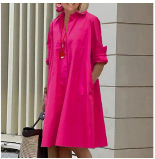 Robe-blouse A-Ligne pour Femmes avec Col Polo et Poches