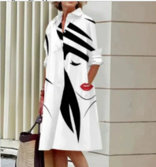 Robe-blouse A-Ligne pour Femmes avec Col Polo et Poches