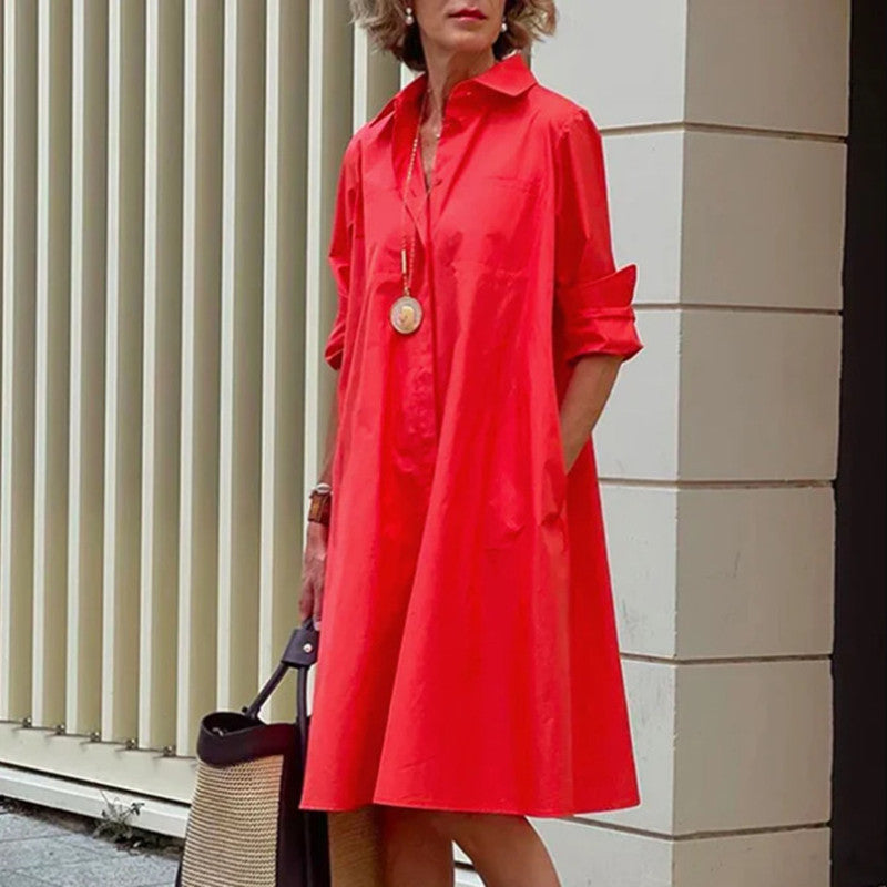 Robe-blouse A-Ligne pour Femmes avec Col Polo et Poches