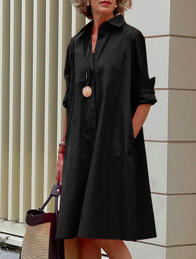 Robe-blouse A-Ligne pour Femmes avec Col Polo et Poches