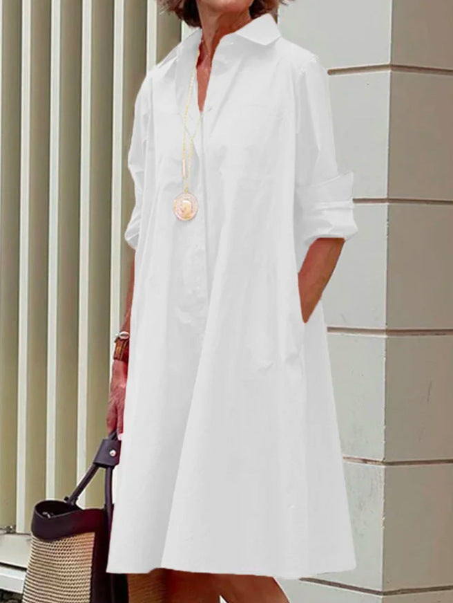 Robe-blouse A-Ligne pour Femmes avec Col Polo et Poches