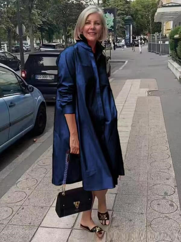 Robe-blouse A-Ligne pour Femmes avec Col Polo et Poches
