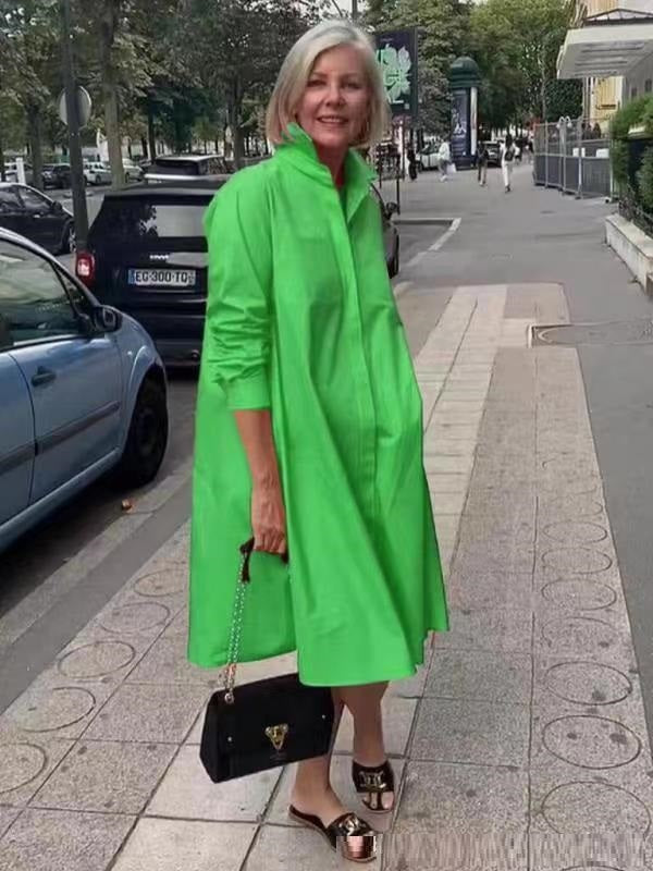 Robe-blouse A-Ligne pour Femmes avec Col Polo et Poches