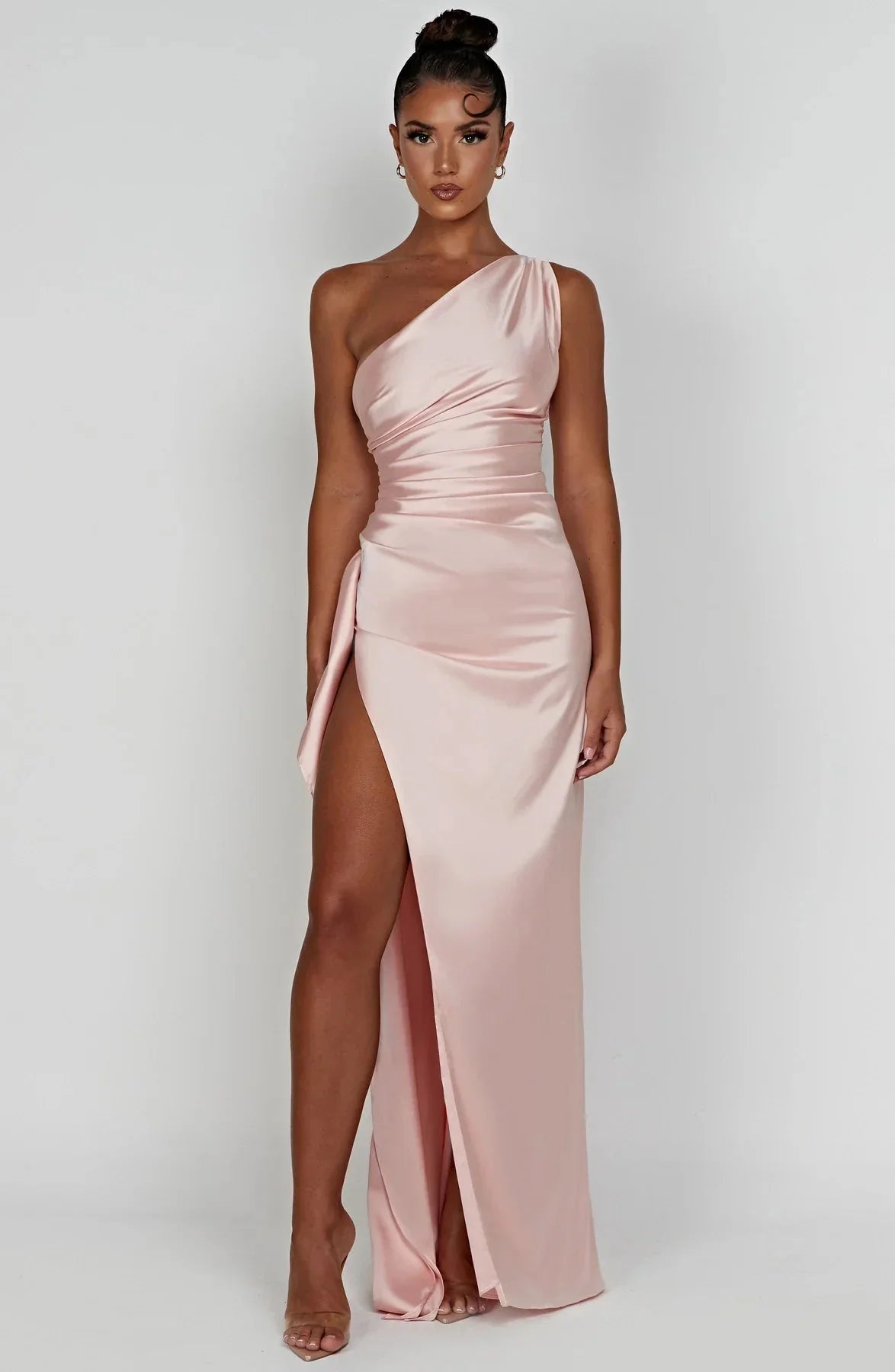 Robe de Soirée Femme à Une Épaule, Plis et Fente