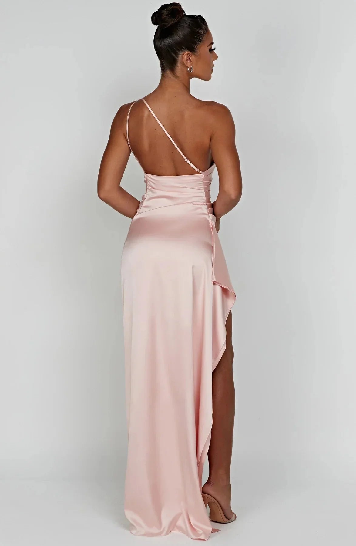 Robe de Soirée Femme à Une Épaule, Plis et Fente